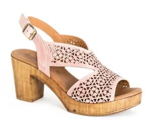 Eric Michael Laser Sandals Pink  3 in heel Open Toe Leather Size 40 (9.5-10)